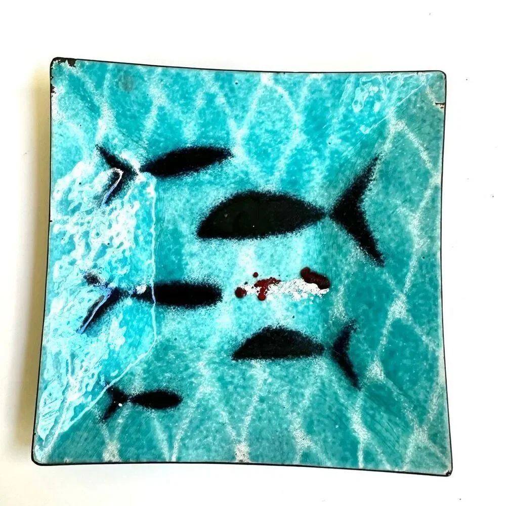 Brower fish painted square trinket dish
